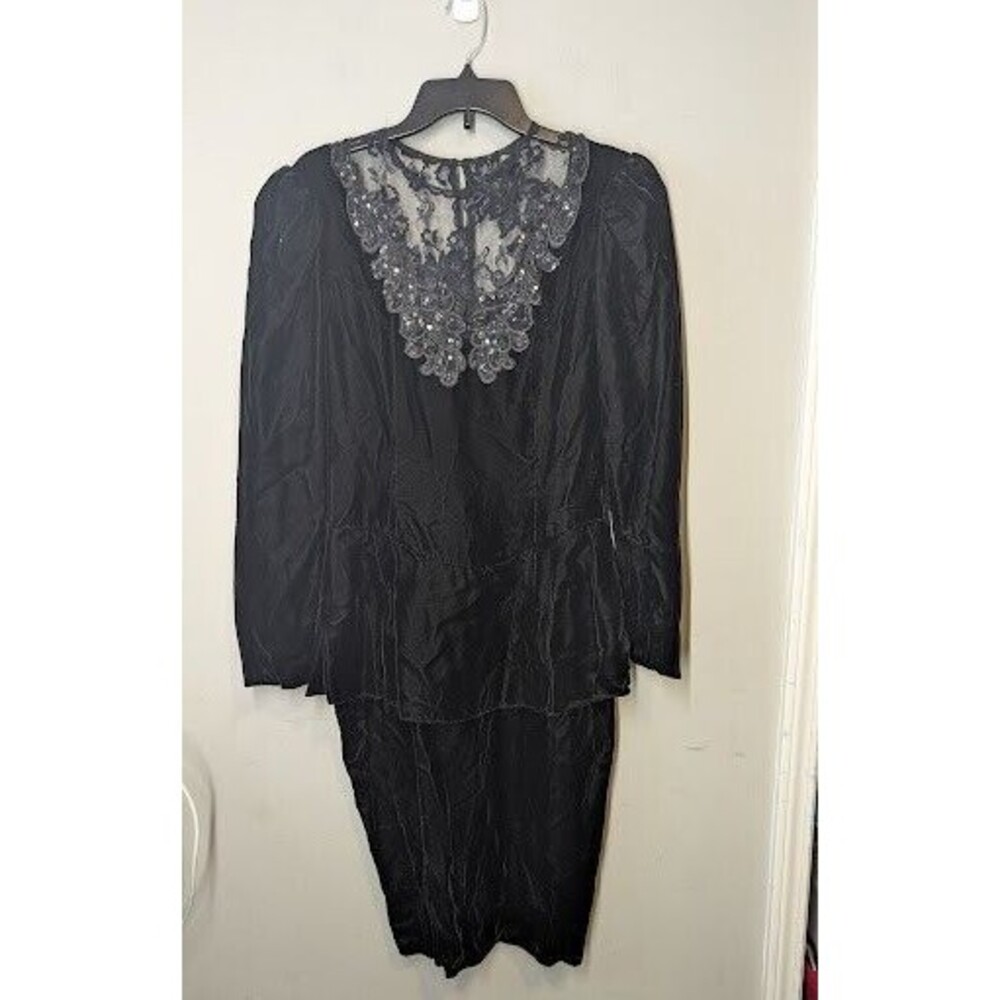 VTG 80s McClintock Black Lace Sequins Velvet Evening Prom wedding DRESS